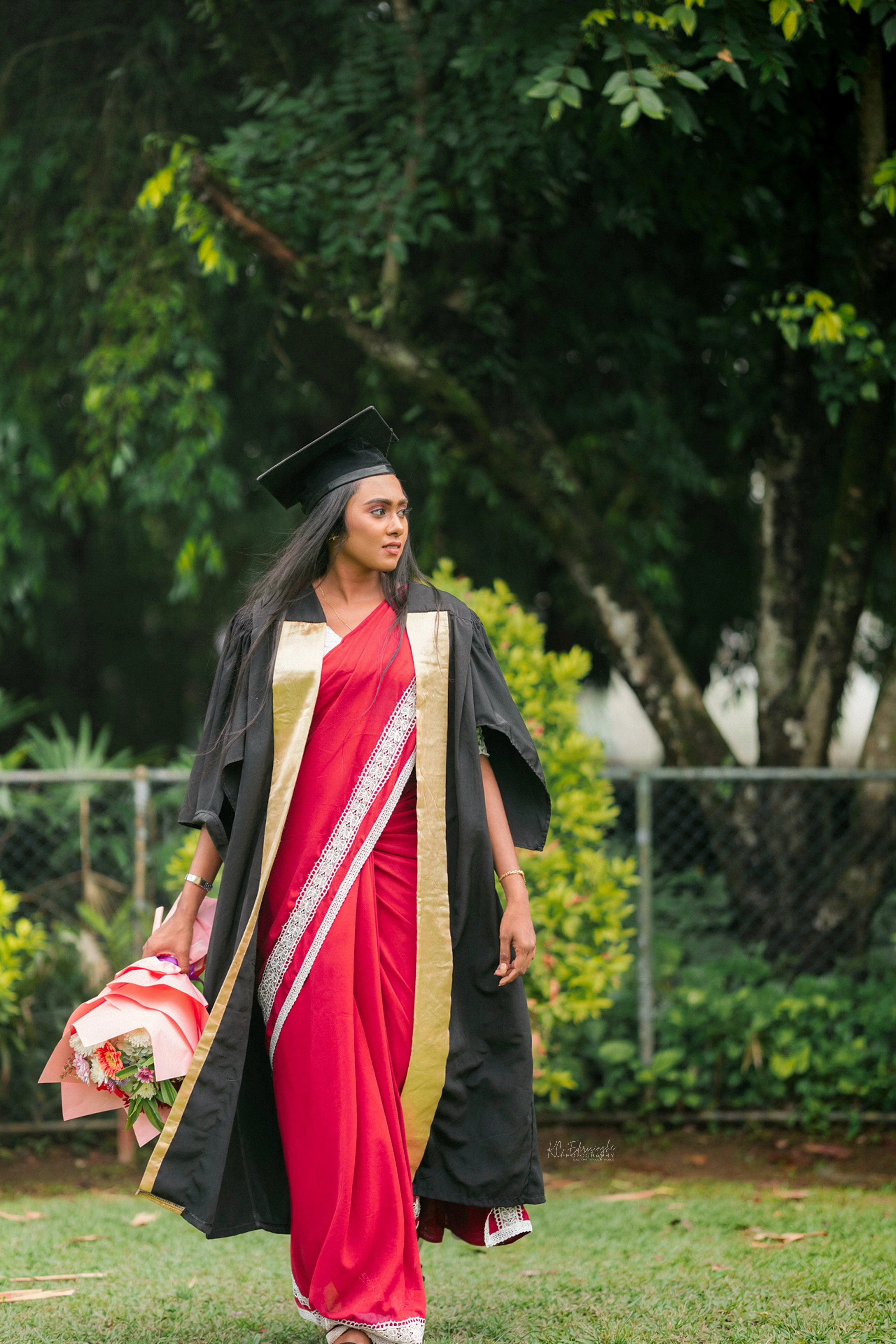Editorial graduation portrait outside a university building in Colombo
