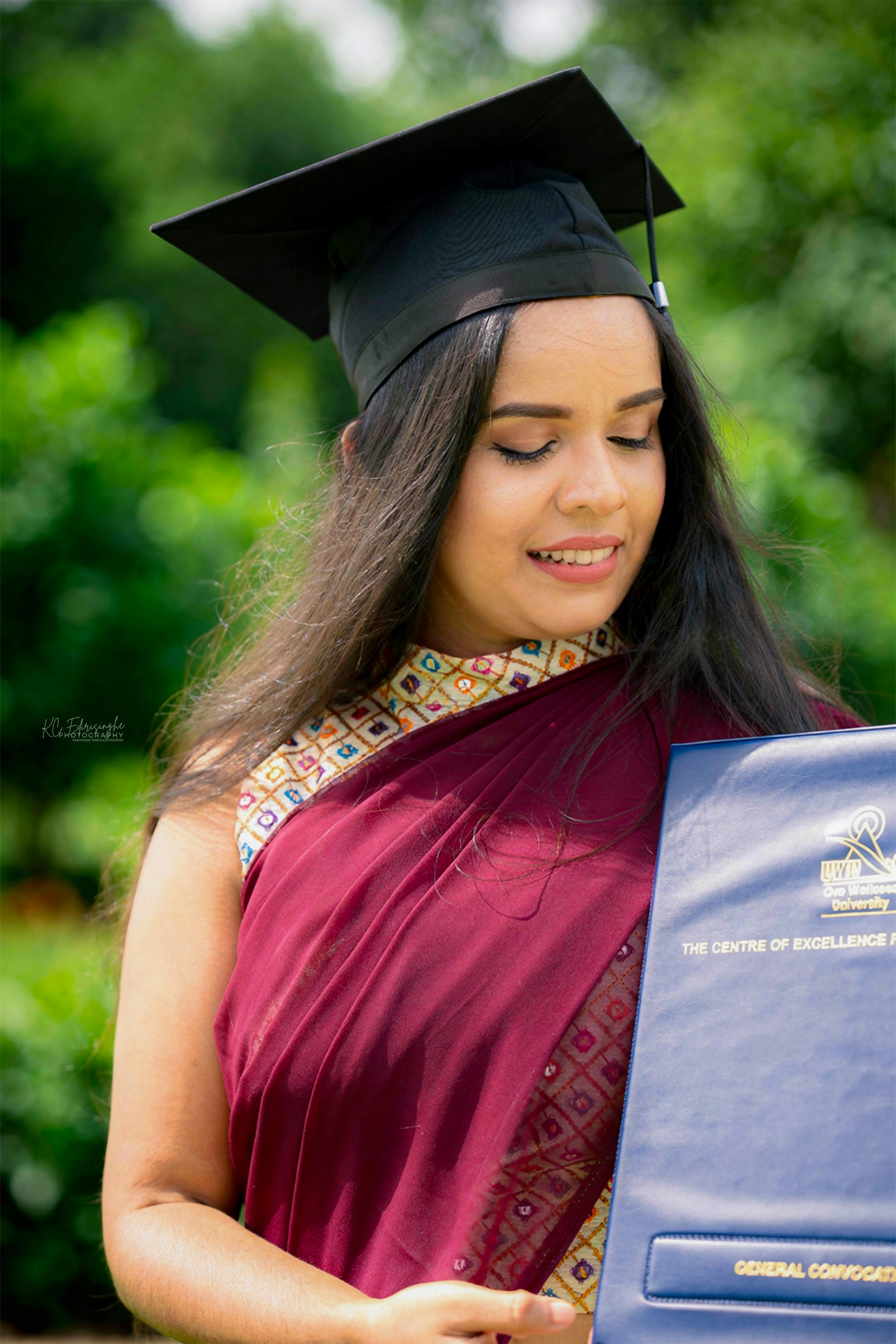Editorial graduation portrait outside a university building in Colombo