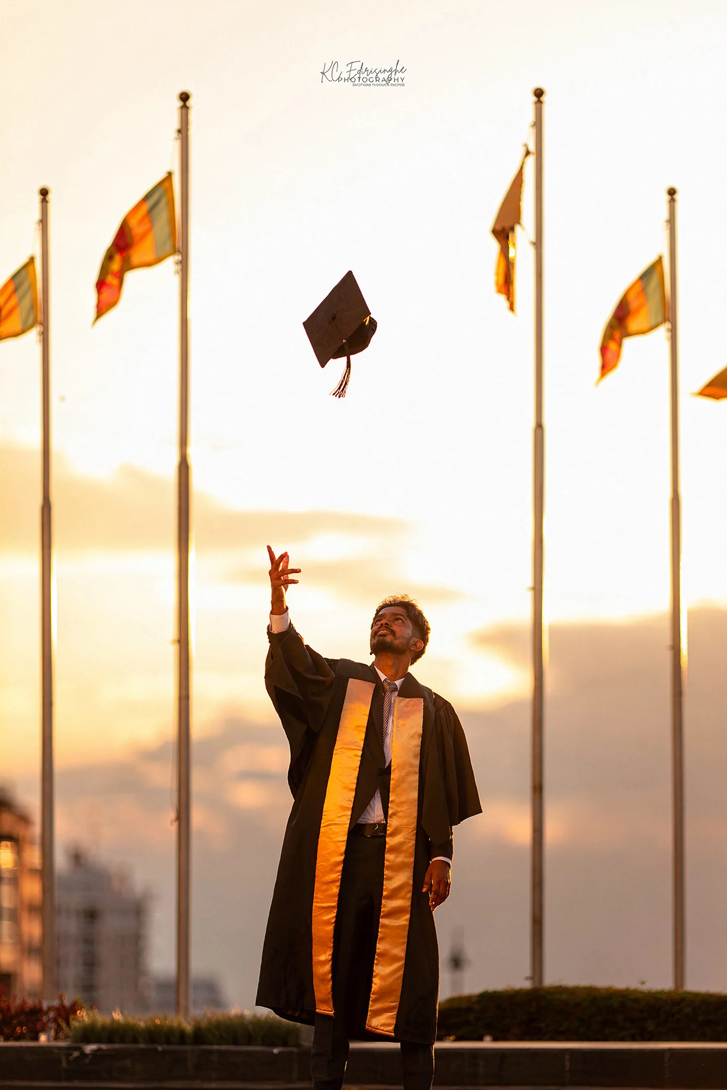 Editorial graduation portrait outside a university building in Colombo