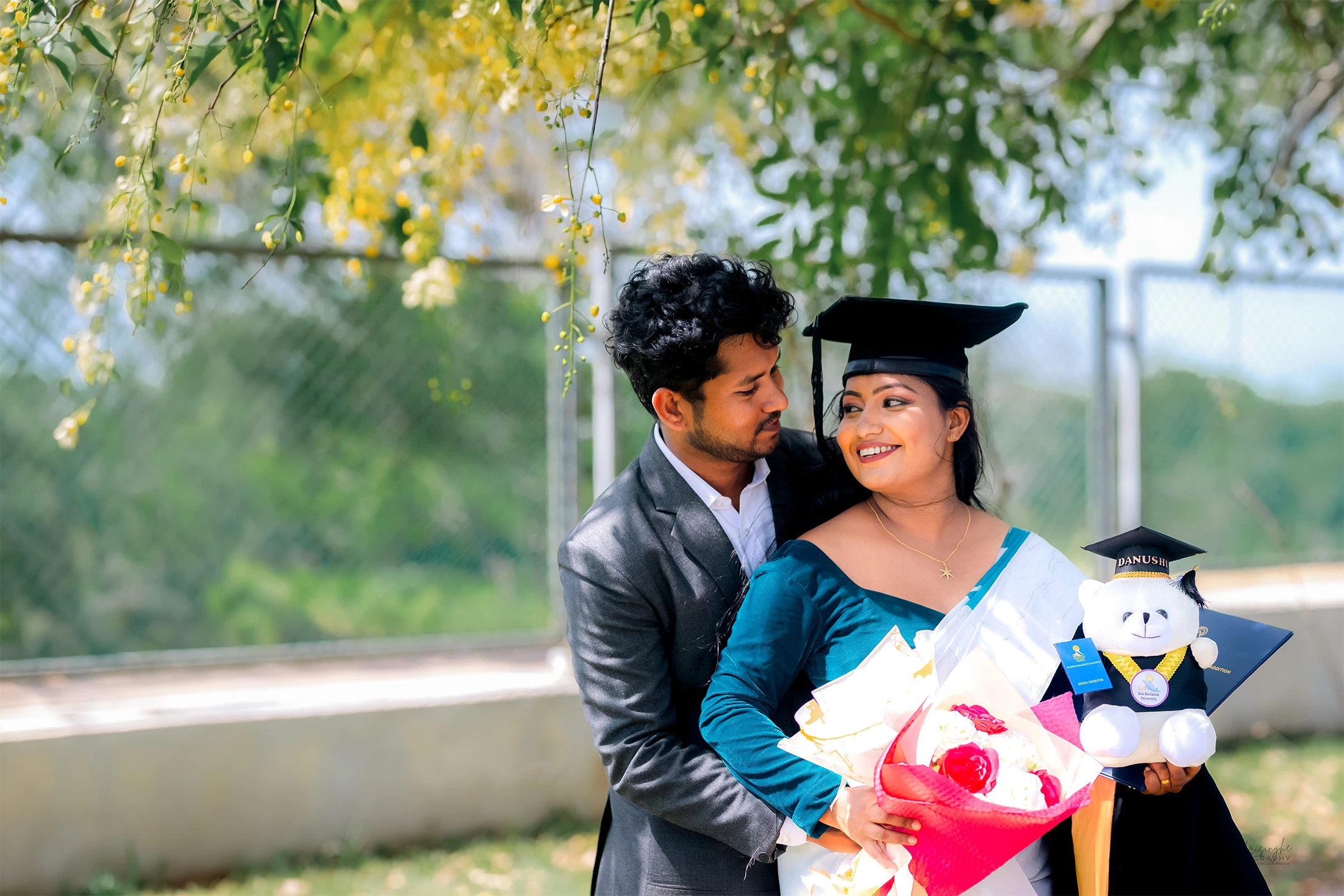 Editorial graduation portrait outside a university building in Colombo