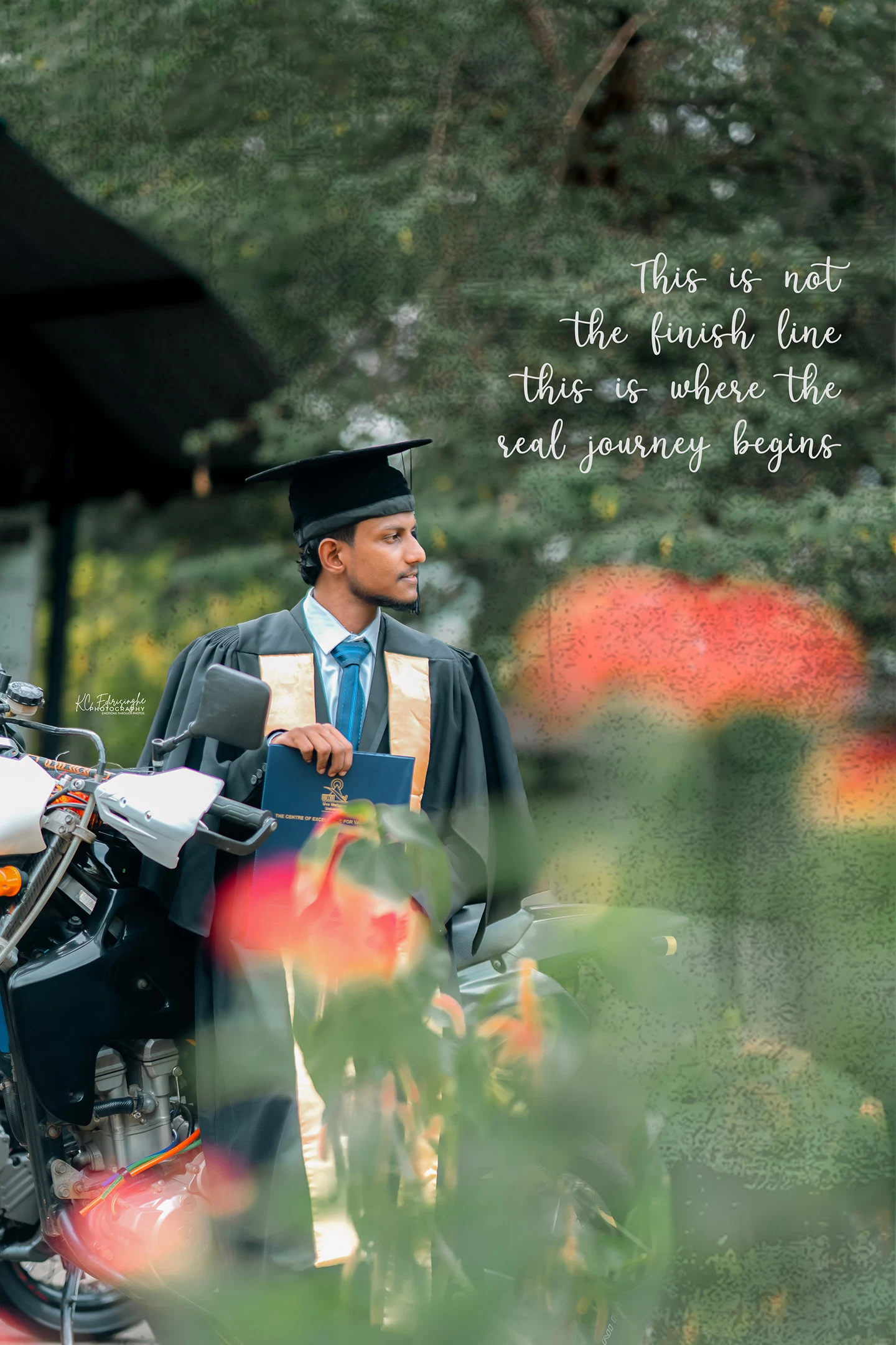Editorial graduation portrait outside a university building in Colombo