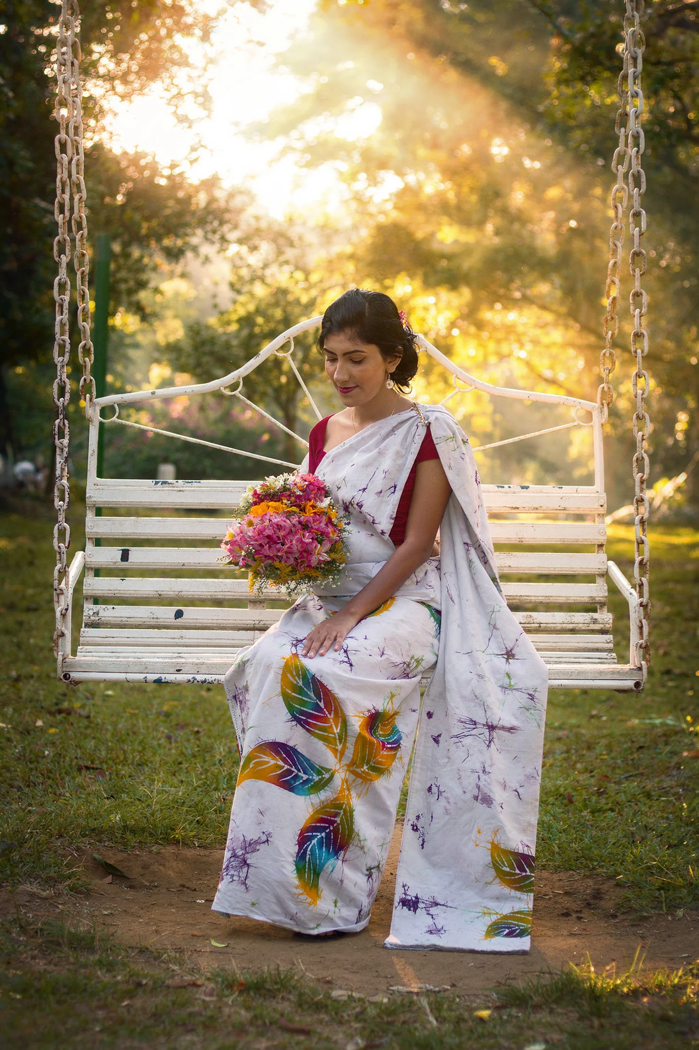Sri Lankan couple walking together during a golden hour pre-shoot
